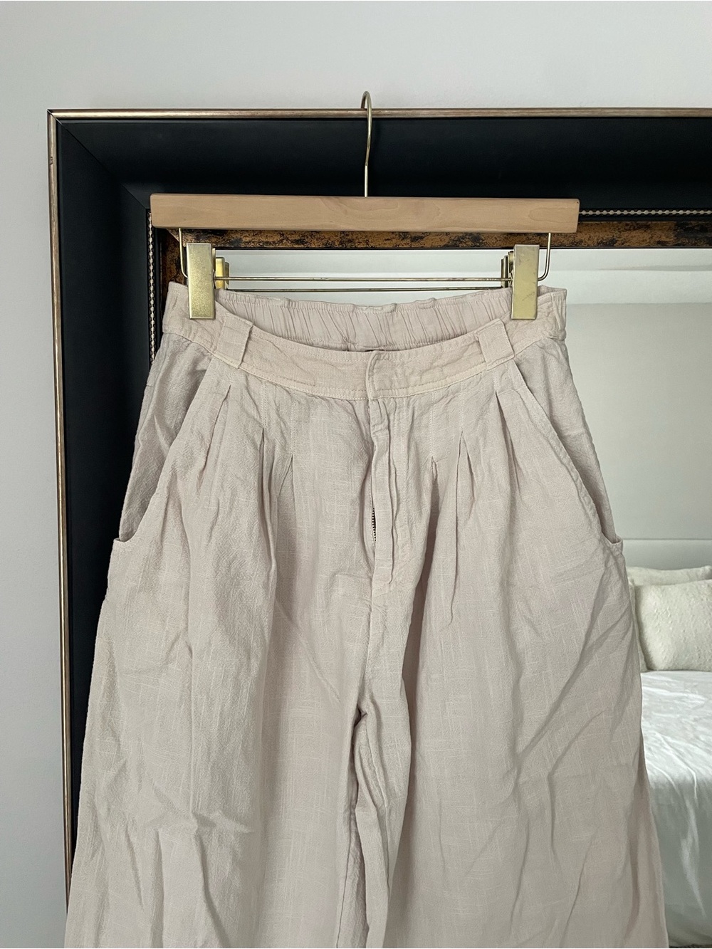 Free People Wide Leg Linen-Blend Pants in Beige - Picture 3 of 5